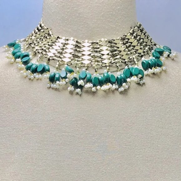 Woven Pearl Afghan Choker Necklace With Pearls and Beads, Tribal Afghan Choker - Picture 1 of 4